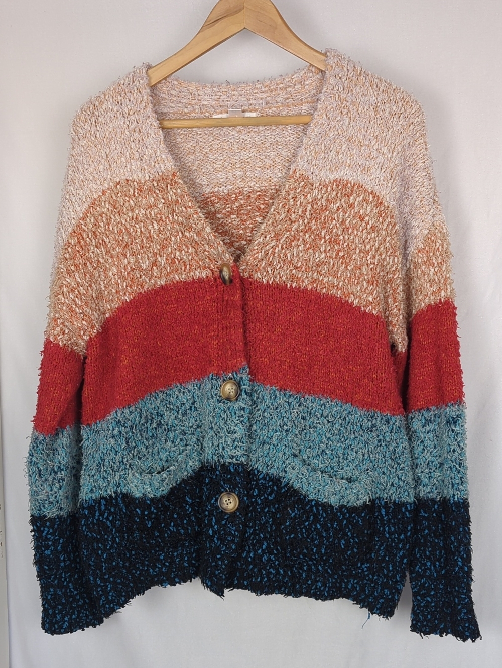 JOHNPAULRICHARD Women's Soft Multi Color Stripe Oversized Cardigan